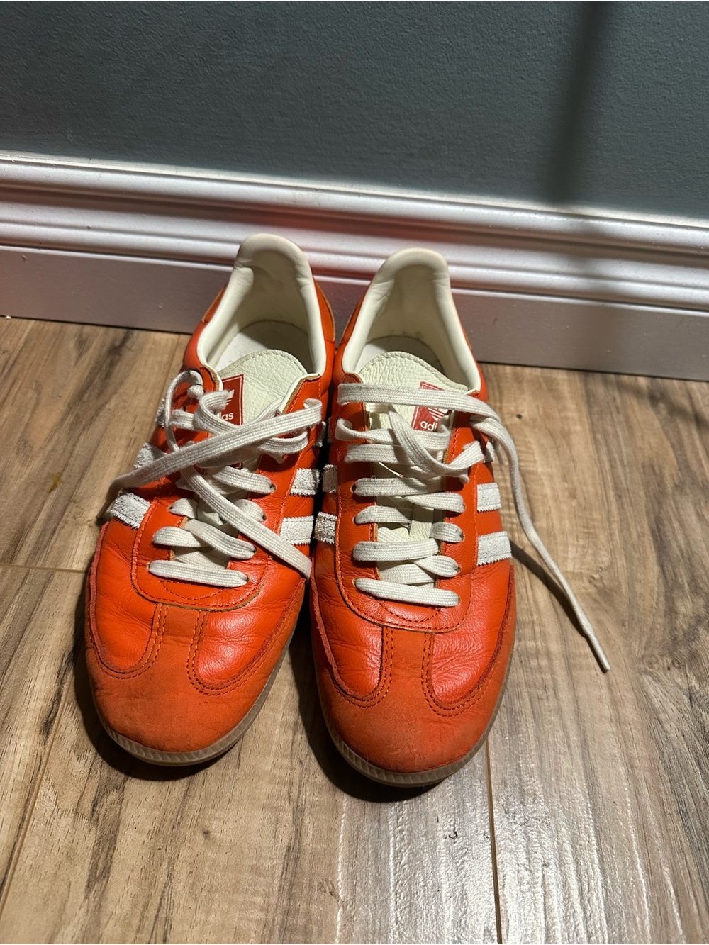 adidas Orange Leather Sneakers with White Stripes